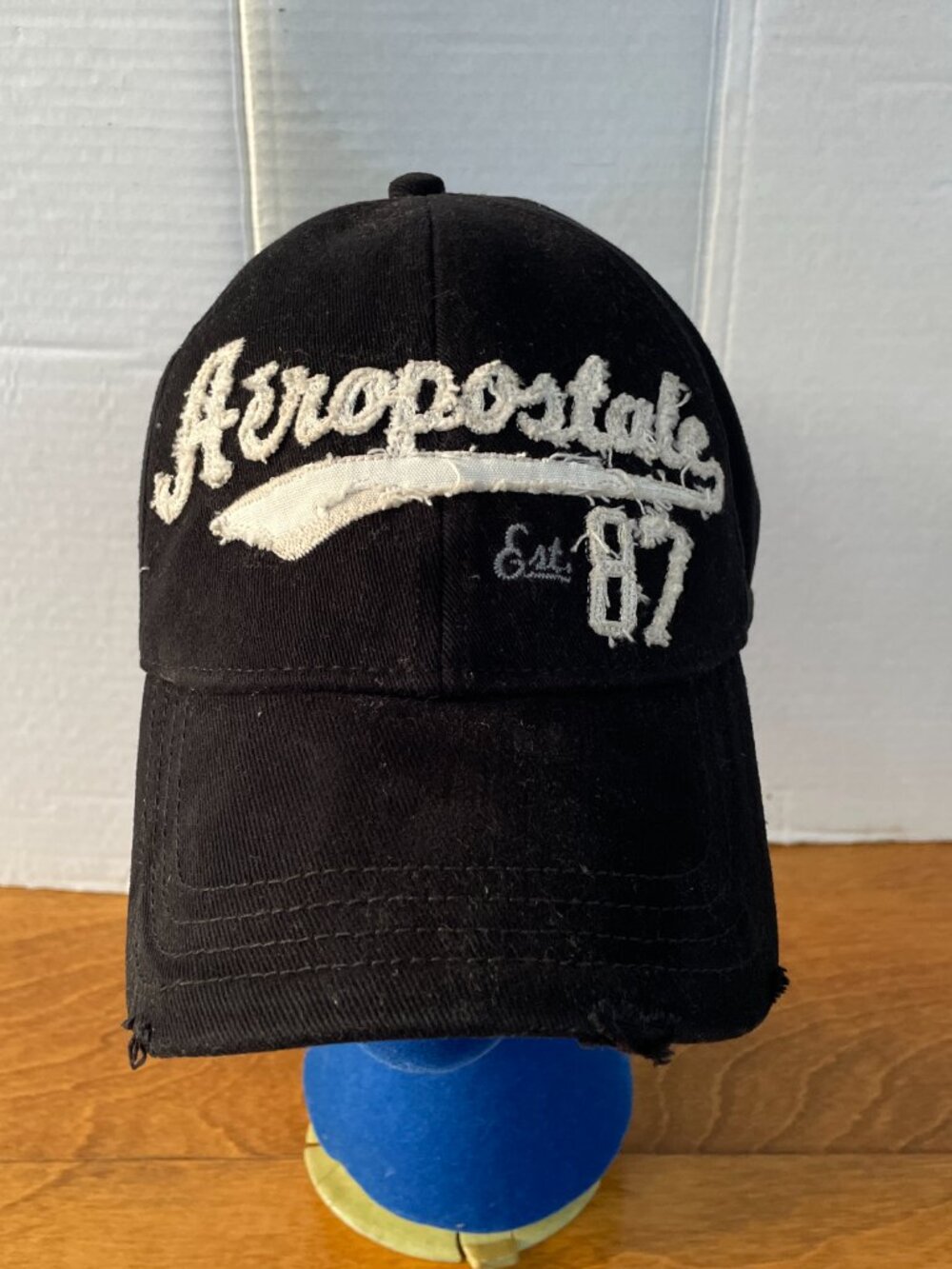 Aeropostale Aero Distressed Hat Baseball Cap Black Curved Bill Y2K Retro